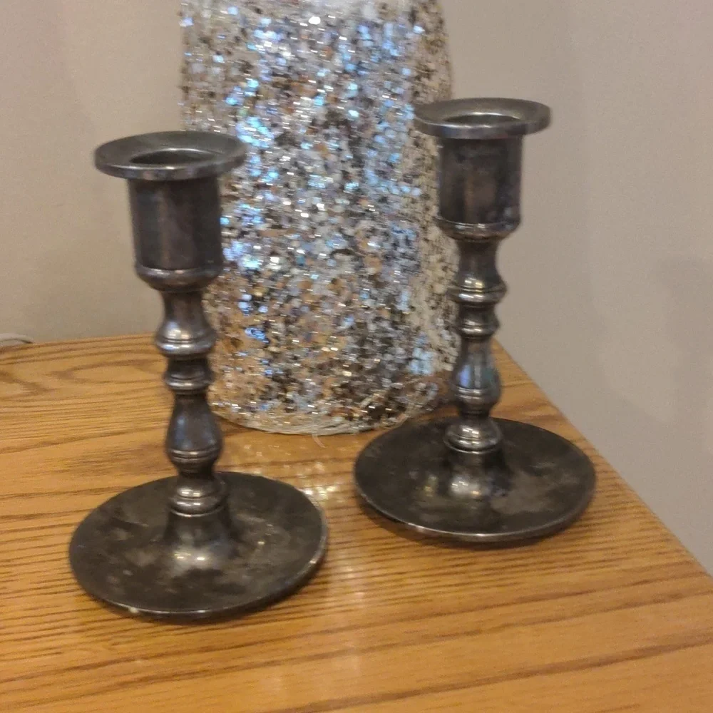 Antique Brass Aged Patina Taper Candlestick Holders